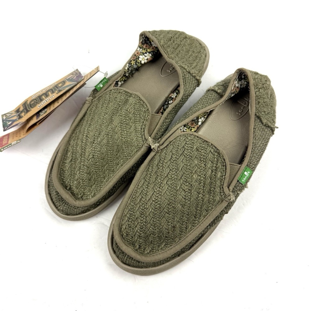 Sanuk Hemp Shoes 10 Womens Slip On Shoes Olive Green Surfer Organic Brand New